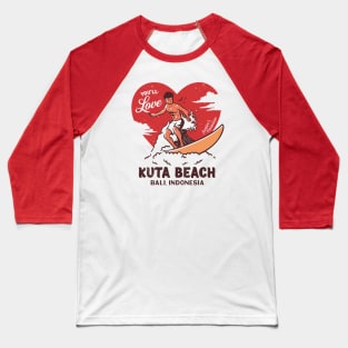 Vintage Surfing You'll Love Kuta Beach, Bali Indonesia // Retro Surfer's Paradise Baseball T-Shirt